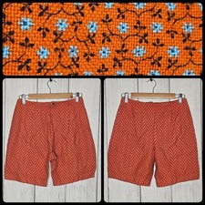 VTG Handmade High Rise Orange with Blue Flower Print Shorts, 27" waist