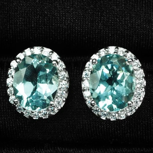 925 Sterling Silver White Gold Earrings Charming Arctic Blue Aquamarine 4.60Ct