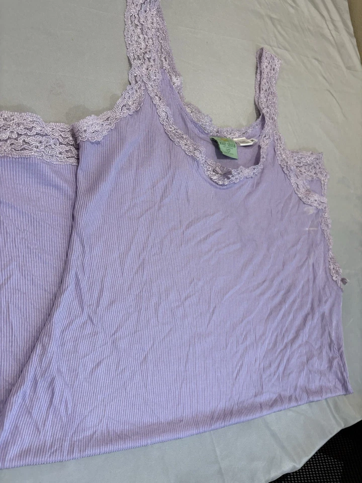 Camisa de seda MARY GREEN Y2K camisola alças lilás renda roupa de dormir lingerie M - Imagem 2 de 4