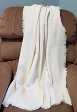 Throw Blanket 47x62 Cream Textured Waffle Knit Fringed Farmhouse Neutral Accent
