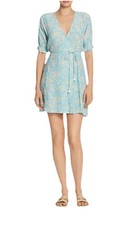 Faithfull the Brand Women's Teal Floral Mira Wrap Dress Sz 8 Daisy Spring Whimsy