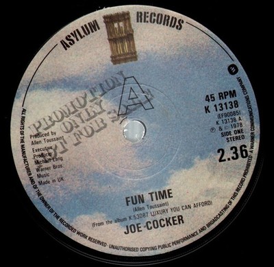 Joe Cocker Fun Time 7'' vinyl UK Asylum 1978 Promo stamped label b/w i can't say