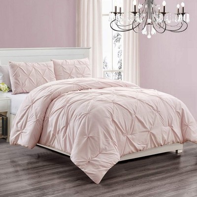 3 Piece Microfiber Comforter Set Girls Bed Dorm Room Decor Pinch Pleat Pintuc...