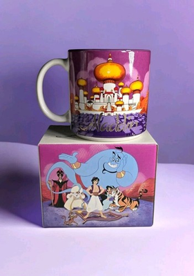 #ad Walt Disney Classic Aladdin 12oz Coffee Mug Cup VTG New IN box Genie Abu Lago $20.00