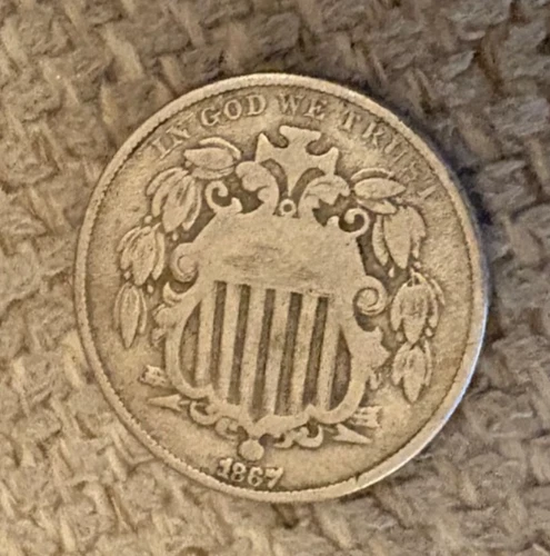 1867 SHIELD 5  Cent Quarter Coin 90% Silver