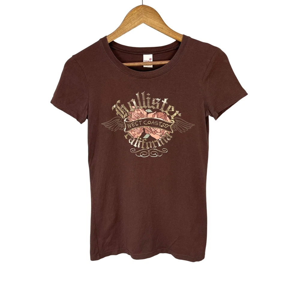 Camiseta Hollister Mujer Streetwear West Coast Gráfico Grunge Y2K Talla M Marrón Foto 3 de 4