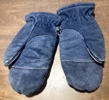 Vintage Conroy Blue Leather Winter Ski Mittens Mitts Ladies M