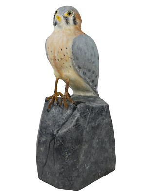 Folk Art Carved Wood Sculpture Kestrel Hawk Bird Carving Statue Newhouse 10.75''H