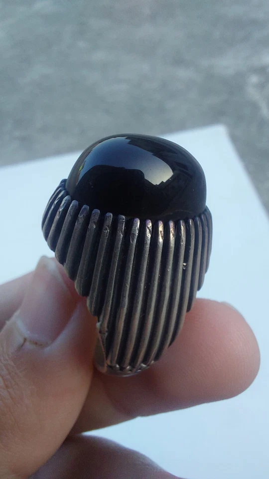GRAN Anillo Sufí Yemení Negro Oscuro AQEEQ Ágata Hecho a Mano Plata Hombres Talla 10.25 EE. UU. Foto 3 de 3