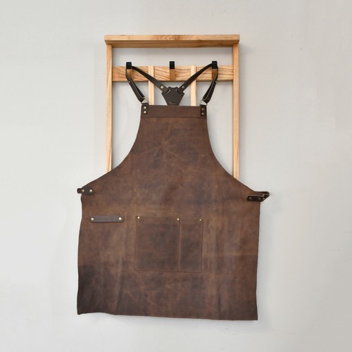 Leather Crossback Apron Handmade Adjustable Vegetable-Tanned Leather Cross Back - Picture 5 of 13