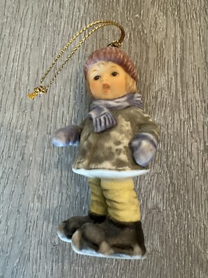 Berta Hummel Goebel Ceramic Christmas Ornament ''Skating Away'' Girl 1999 ~3'' Tall