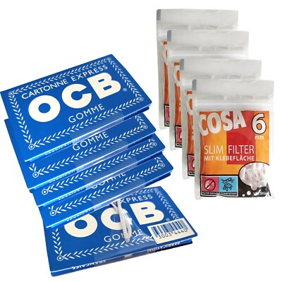 5 x OCB Blau Gummizug (100 Blatt) + 4 x COSA Slim Filter 6 mm (120 Filter)