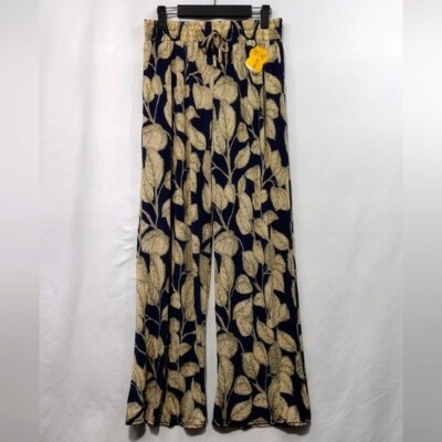 NWT Baggy Pants Women's XL Blue Cream Leaves Beach Vacation Boho Retro 90s Y2K