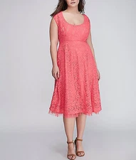 LANE BRYANT WOMEN'S CORAL LACE W/ TULLE HEM FIT & FLARE DRESS PLUS Sz 14/16
