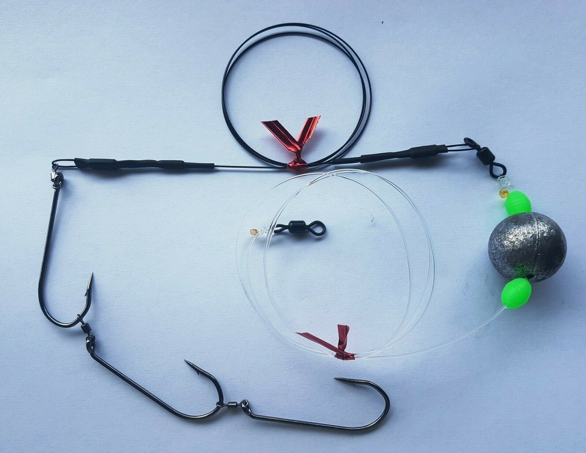 5x Tailor Surf rig 3x 3/0 ganged hooks sinker, Complete ready