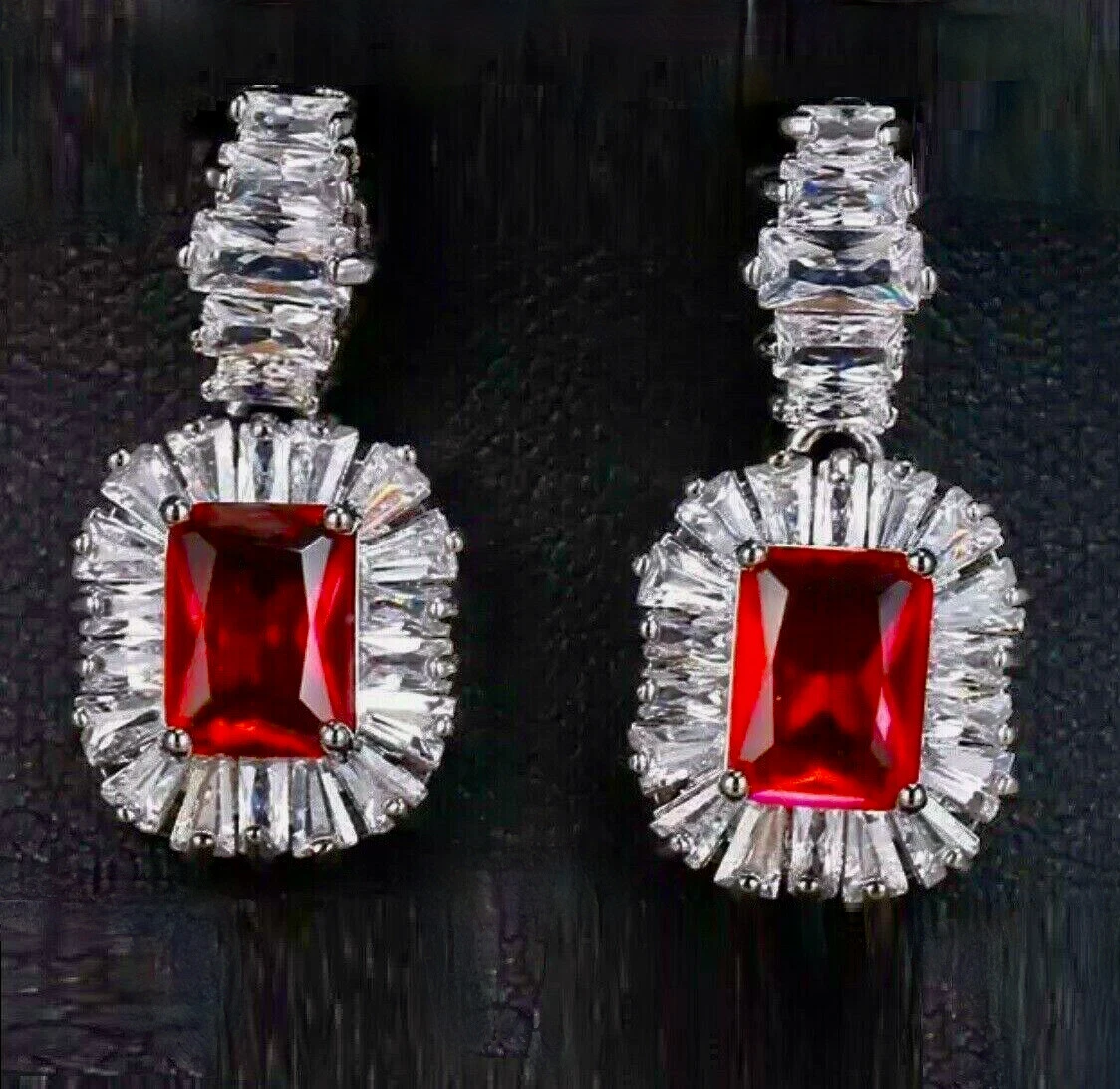 18k White Gold Filled Earrings made w Swarovski Crystal Red Garnet Gemstone