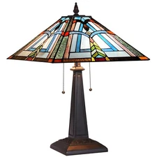 Tiffany Table Lamps Mission Frank Lloyd Wright Style 16" Wide Stained Glass D...