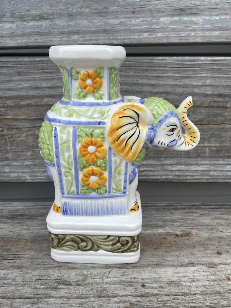 RARE Pier 1 Beautiful Colorful ELEPHANT Candle Holder Hand Painted In Philippine
