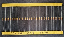 130 K Ohm 1/4 Watt 5% Carbon Film Resistor, (25 pcs) NOS