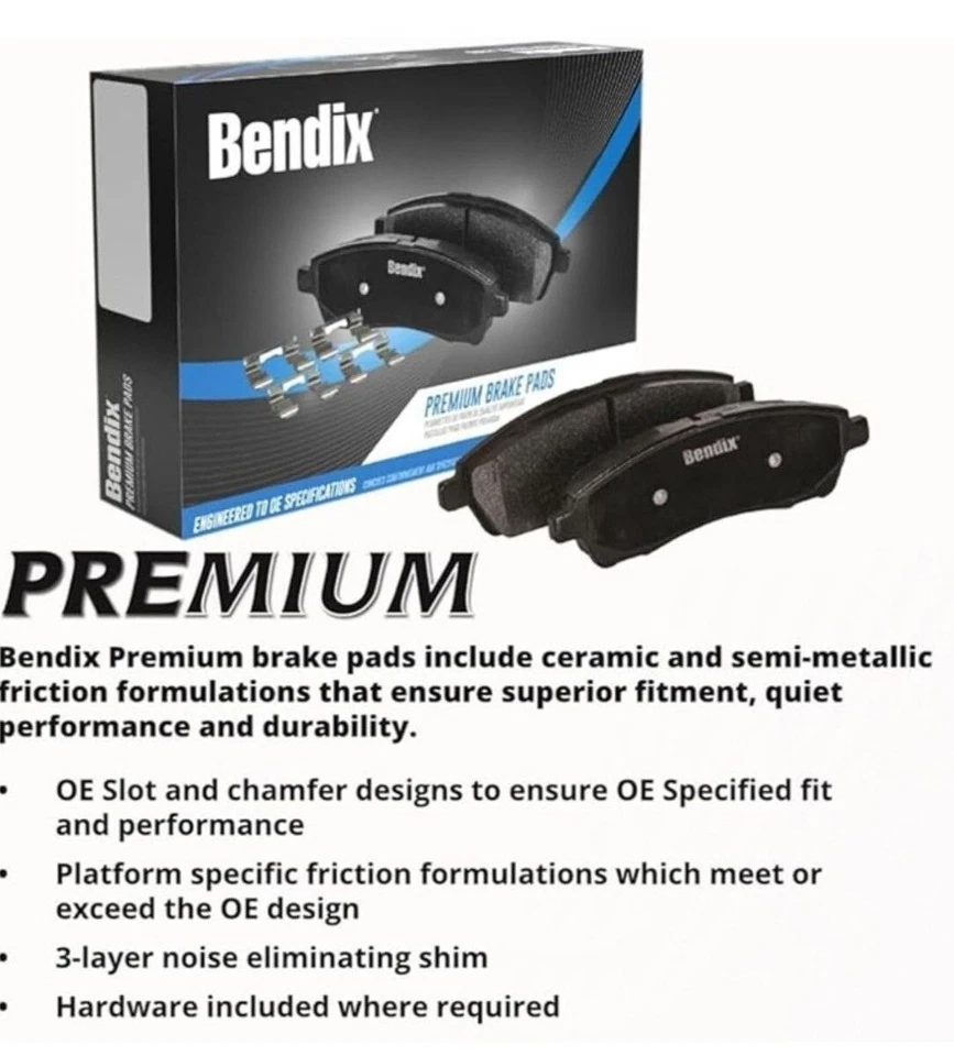 Pastillas de freno traseras de cerámica Bendix Premium SBC1037 Chrysler Dodge Jeep Mitsubishi Foto 3 de 3