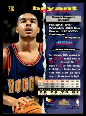 1993-94 Topps Stadium Club #316 Bryant Stith Denver Nuggets