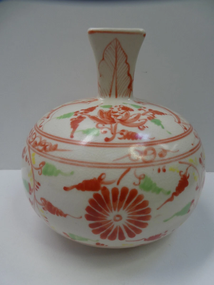 VINTAGE HAND PAINTED CHINESE FLORAL POTTERY VASE