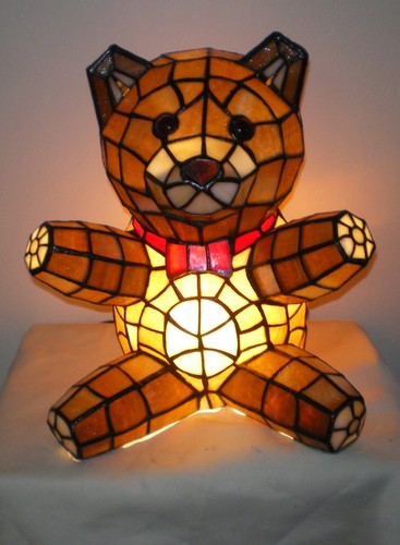 Tiffany Style 13.5" Tall Stained Glass Sitting Teddy BEAR Winnie The Pooh Lamp