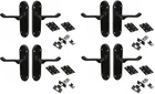 Complete door  handle pack of 4 Matt black Shaped scroll inc Hinges and latches