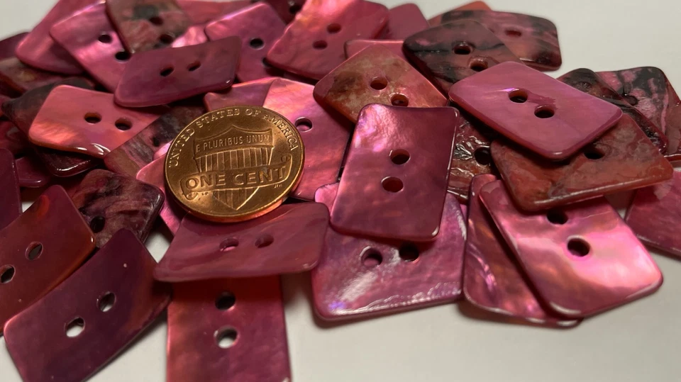 8 PCS ONLY! Dark Pink Dyed Abalone Shell Rectangle Buttons 20mm 13/16" 13548 - Image 3 of 4