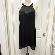 Ethereal by Paper Crane Black Sequined Chiffon Gamine HALTER Mod Dress LARGE