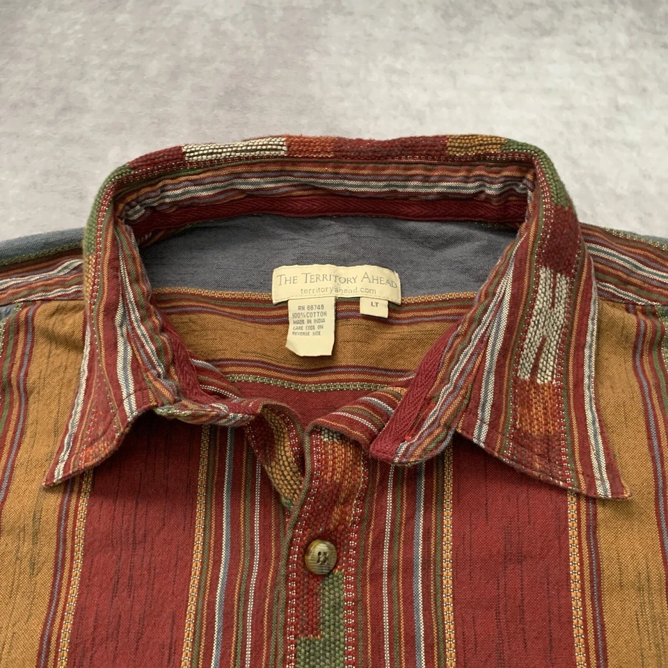 The Territory Ahead Button Up Shirt Size L T Red Striped Aztec Tribal Pattern - Image 3 of 4