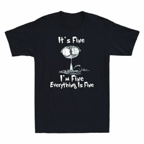 It's Fine I'm Fine Everything Is Fine Funny Raining Cat Meme Retro Men's T-Shirt - Picture 1 of 5