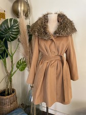 Iman Wool Camel Faux Fur Collar Coat Size Xl - Nwt