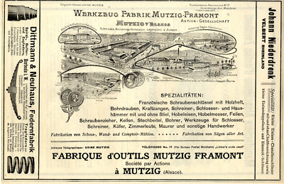 Werkzeug Fabrik Mutzig-Framont A.G. Elsass Historische Reklame von 1908