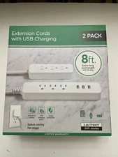 Extension Cord With USB Charging 2 Pack 8 Foot Cord