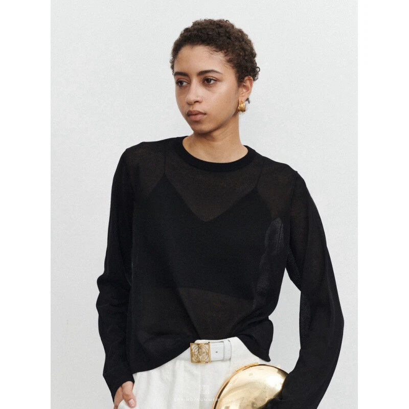 РЯД женщин хлопок длинные рукава солнцезащитный крем вязаная футболка Топ - Изображение 3 из 4