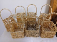 SEVEN Woven Gift Baskets w/ Handles Miniature 2" Square 3.5" Height W/ Handle 