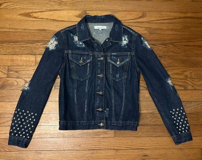 Sandro Paris Studded Denim Biker Jacket (size: 2)