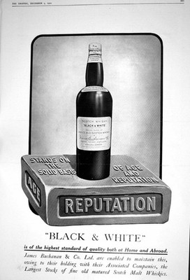 Antiker alter Druck 1922 Werbung schwarz weiß Scotch Whisky James Buchanan