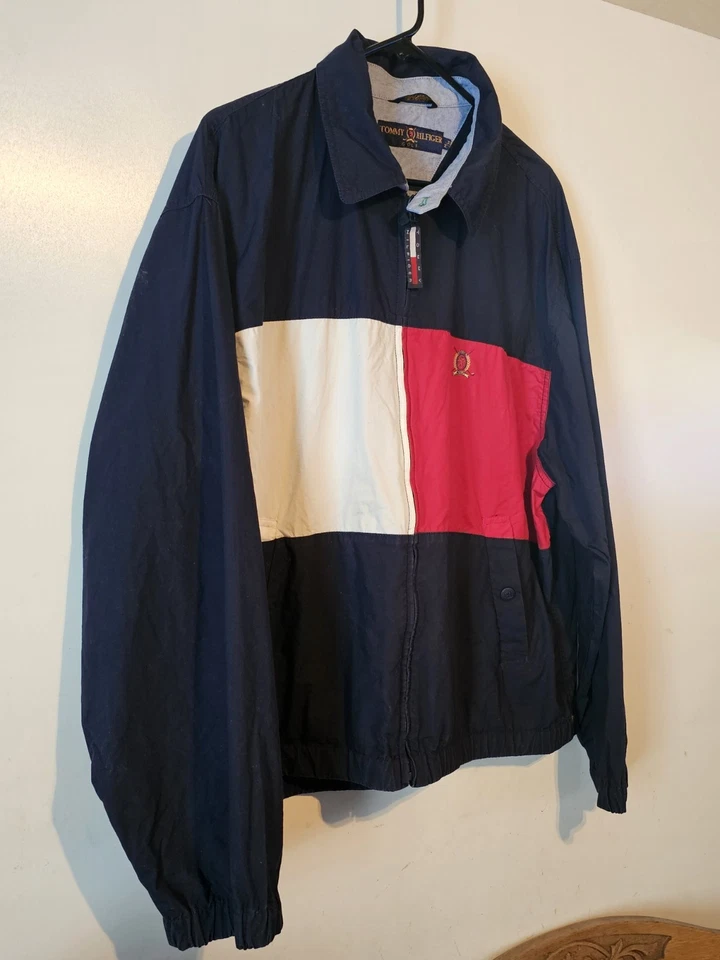 Chaqueta cortavientos vintage de los años 90 icónica Tommy Hilfiger bloque de color talla M Foto 2 de 4
