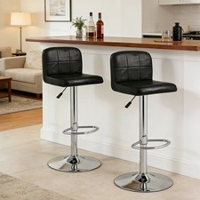 2Pcs Faux Leather Bar Stools Breakfast Kitchen Chair Chrome Swivel Bar Stool