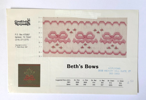 Smocking Plate Beth's Bows Creative Keepsakes Diane Bruce 1987 Vintage
