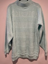 Vintage American Pride Sweater Pullover Geometric USA Made Womens M Mint Green