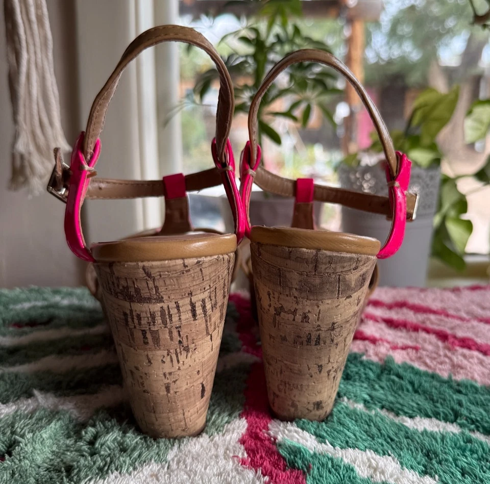 Sbicca Wedge Sandals Womens 8.5 Pink Bonnie Strappy Beach Resort Patent Leather - Image 3 of 4