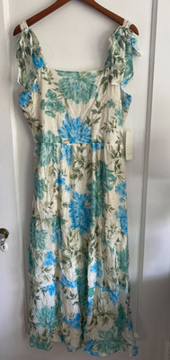NWT Calypso St. Barth Size 14 Floral Strappy Bow Ruched Lined Pockets Sun Dress