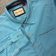 Robert Graham Shirt Mens Large Turquoise Gingham Long Sleeve Button Down