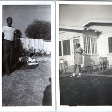 x2 LOT c1940s Beverly Hills CA African Black Americana Snapshot Photos Backyard 