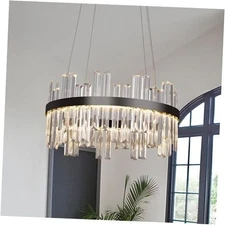 Black Led Modern Crystal Chandelier: Round Contemporary 3 Color Dimmable 19.7"