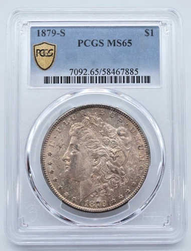 1879-S Morgan Silver Dollar PCGS MS65 Gold Shield Label - T320