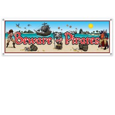 Beistle Beware Of Pirates Sign Banner - Pirate Party Supply Decoration
